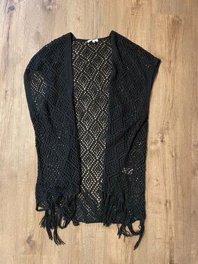 Maurices Black Open Crochet Fringe Shrug